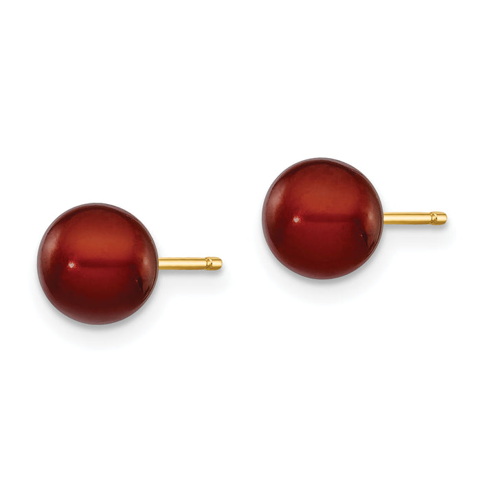 14k 6-7mm Brown Round Freshwater Cultured Pearl Stud Post Earrings-X60PC