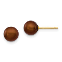 14k 6-7mm Brown Round Freshwater Cultured Pearl Stud Post Earrings-X60PC