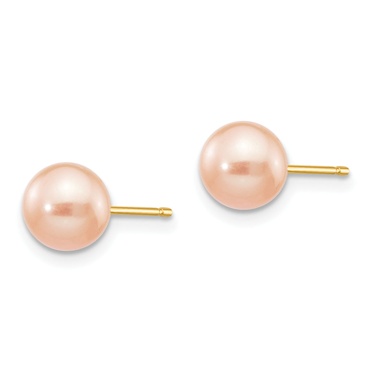 14k 6-7mm Pink Round Freshwater Cultured Pearl Stud Post Earrings-X60PPI