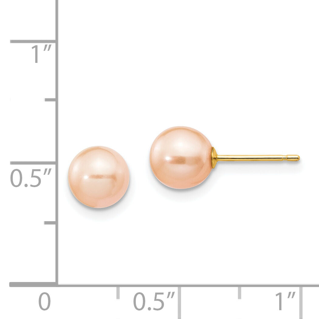 14k 6-7mm Pink Round Freshwater Cultured Pearl Stud Post Earrings-X60PPI