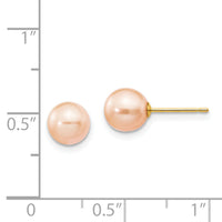 14k 6-7mm Pink Round Freshwater Cultured Pearl Stud Post Earrings-X60PPI