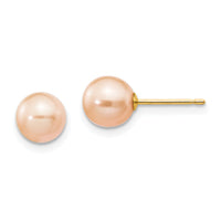 14k 6-7mm Pink Round Freshwater Cultured Pearl Stud Post Earrings-X60PPI