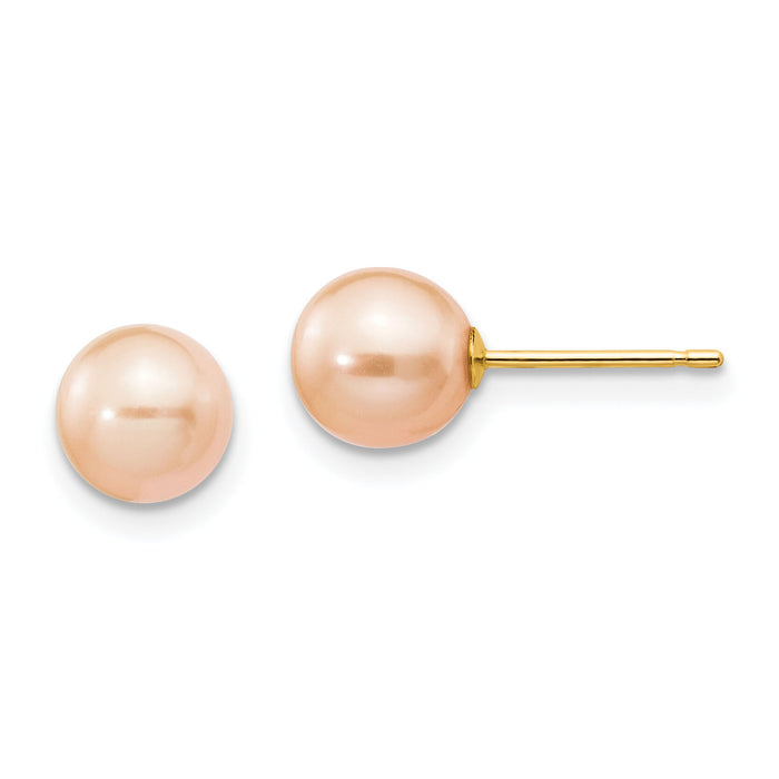 14k 6-7mm Pink Round Freshwater Cultured Pearl Stud Post Earrings-X60PPI