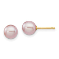 14k 6-7mm Purple Round Freshwater Cultured Pearl Stud Post Earrings-X60PPU