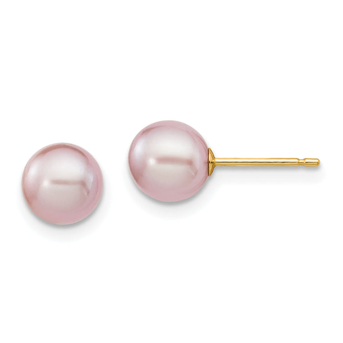 14k 6-7mm Purple Round Freshwater Cultured Pearl Stud Post Earrings-X60PPU