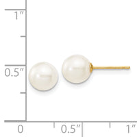 14k 6-7mm White Round Freshwater Cultured Pearl Stud Post Earrings-X60PW