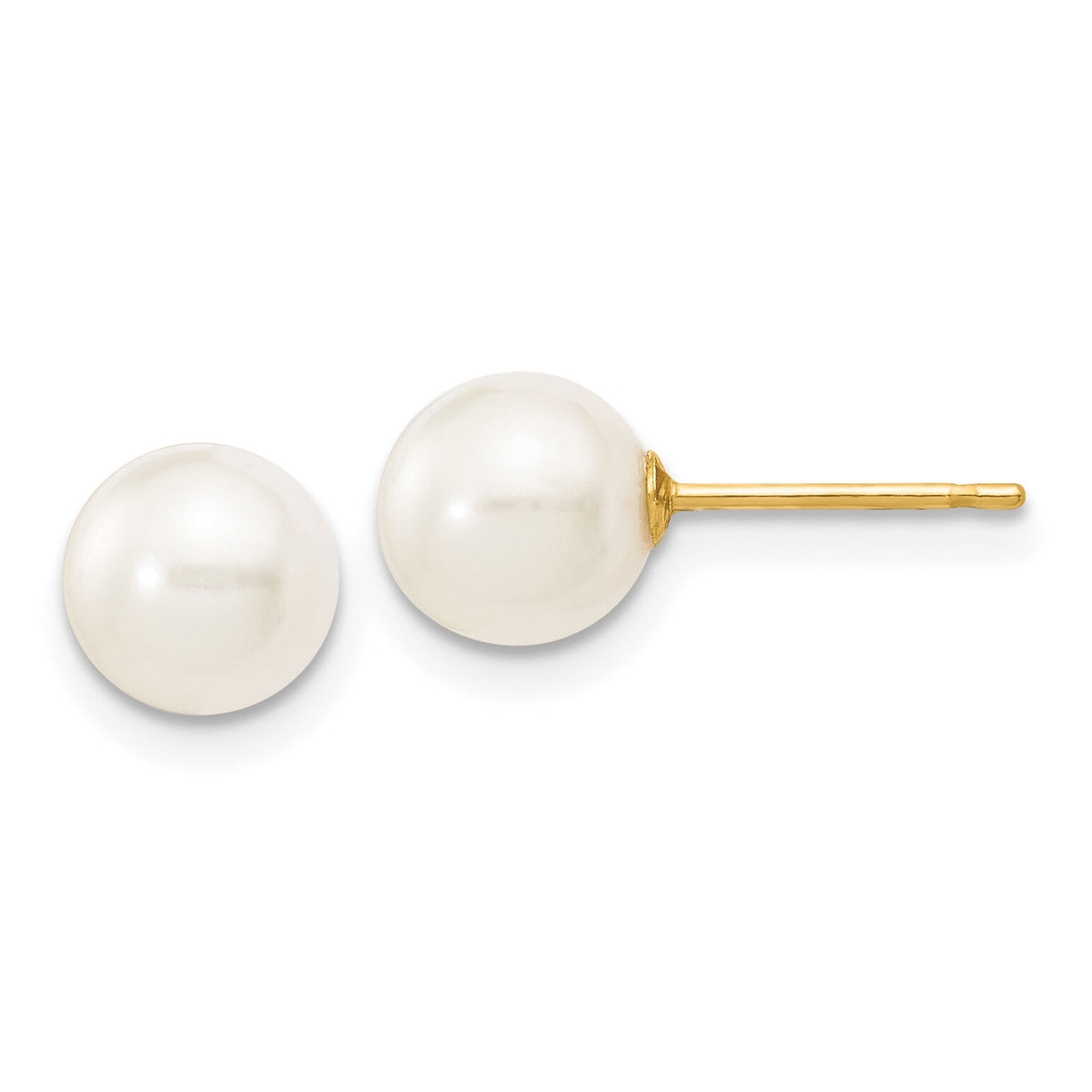 14k 6-7mm White Round Freshwater Cultured Pearl Stud Post Earrings-X60PW