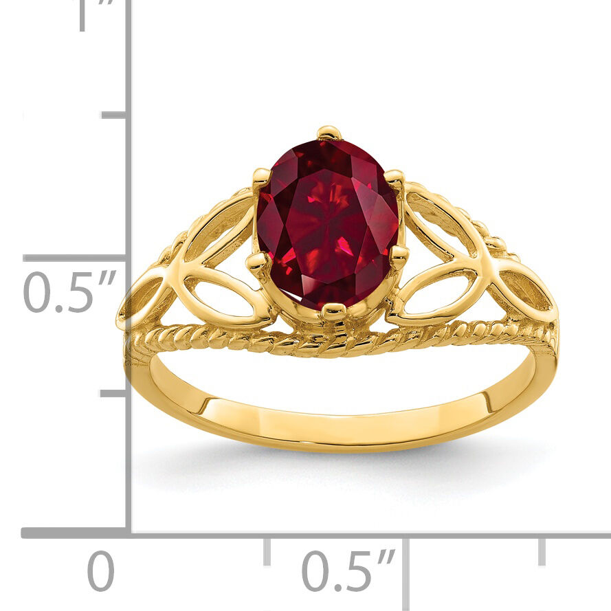 14k 8x6mm Oval Created Ruby ring-X6102CR