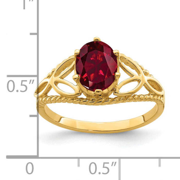 14k 8x6mm Oval Created Ruby ring-X6102CR