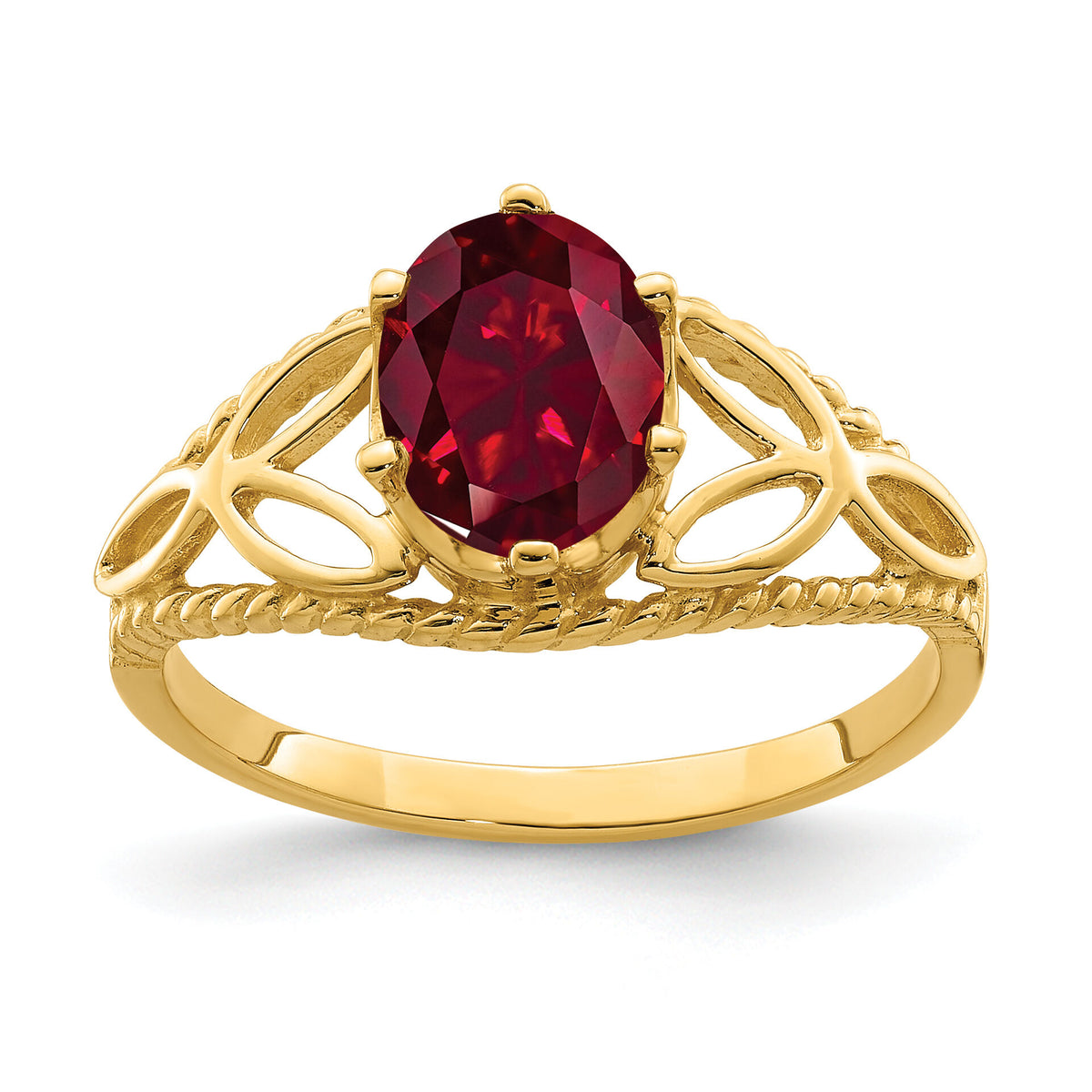 14k 8x6mm Oval Created Ruby ring-X6102CR