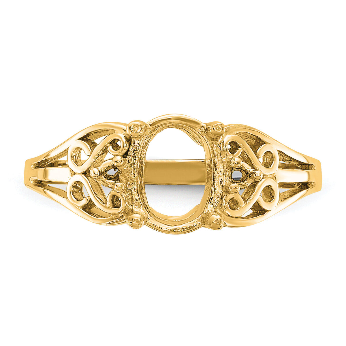 14k Polished .04ct. Diamond & 9x7 Oval Gemstone Filigree Ring Mounting-X6106