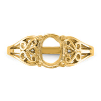 14k Polished .04ct. Diamond & 9x7 Oval Gemstone Filigree Ring Mounting-X6106
