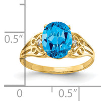 14k 9x7mm Oval Blue Topaz AA Diamond ring-X6106BT/AA