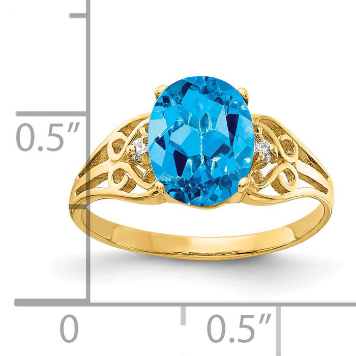 14k 9x7mm Oval Blue Topaz AA Diamond ring-X6106BT/AA