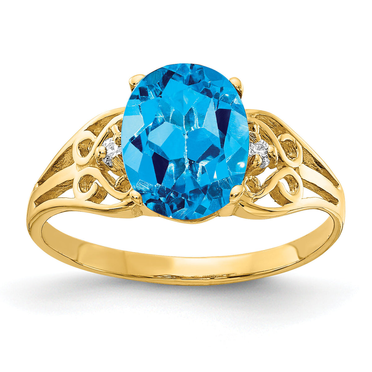 14k 9x7mm Oval Blue Topaz AA Diamond ring-X6106BT/AA