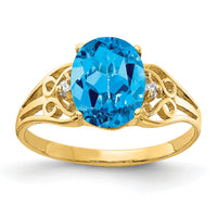 14k 9x7mm Oval Blue Topaz AA Diamond ring-X6106BT/AA