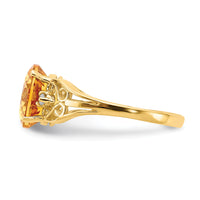 14k 9x7mm Oval Citrine AA Diamond ring-X6106CI/AA