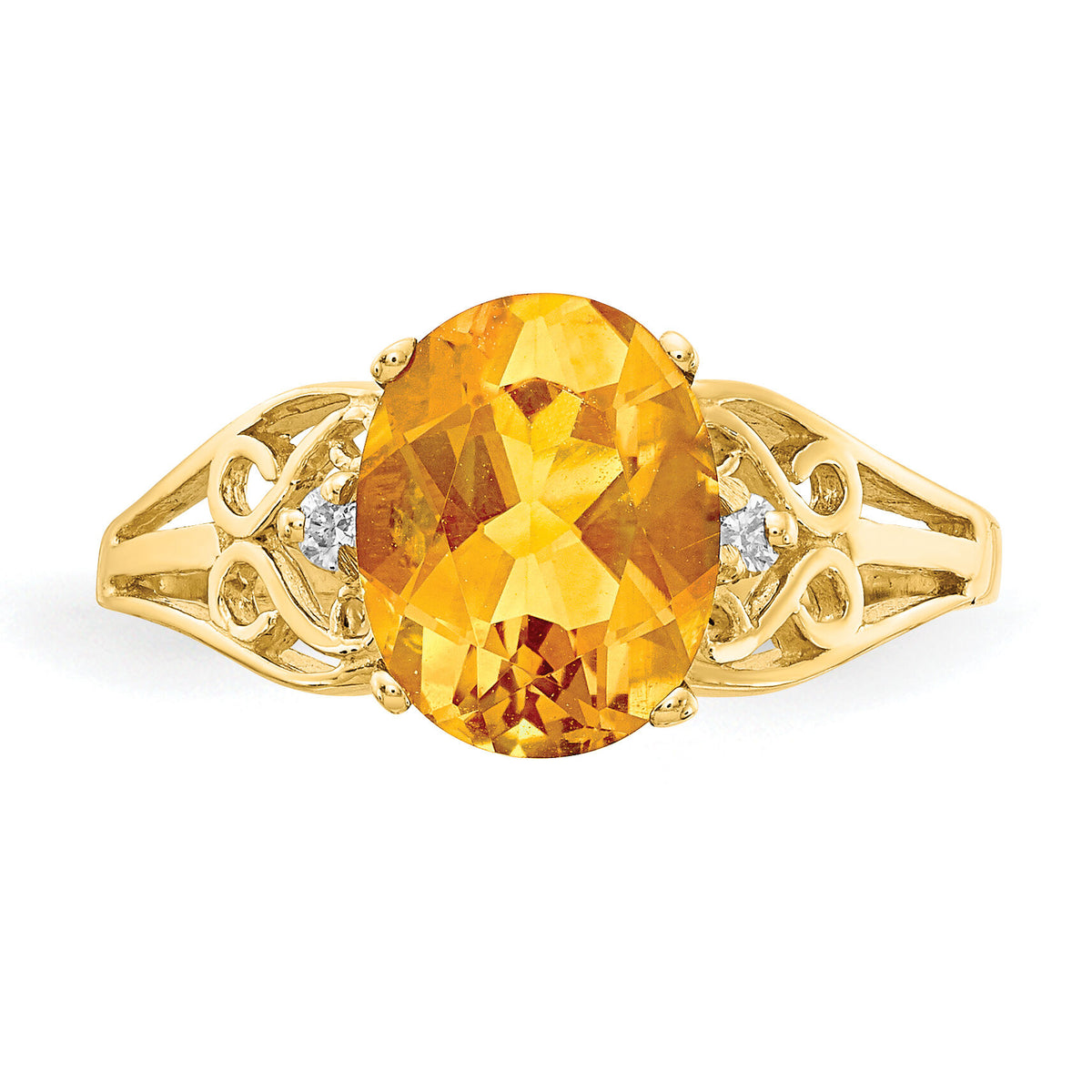 14k 9x7mm Oval Citrine AA Diamond ring-X6106CI/AA