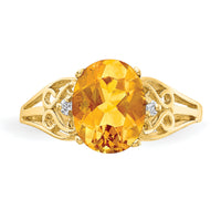14k 9x7mm Oval Citrine AA Diamond ring-X6106CI/AA