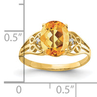 14k 9x7mm Oval Citrine AA Diamond ring-X6106CI/AA
