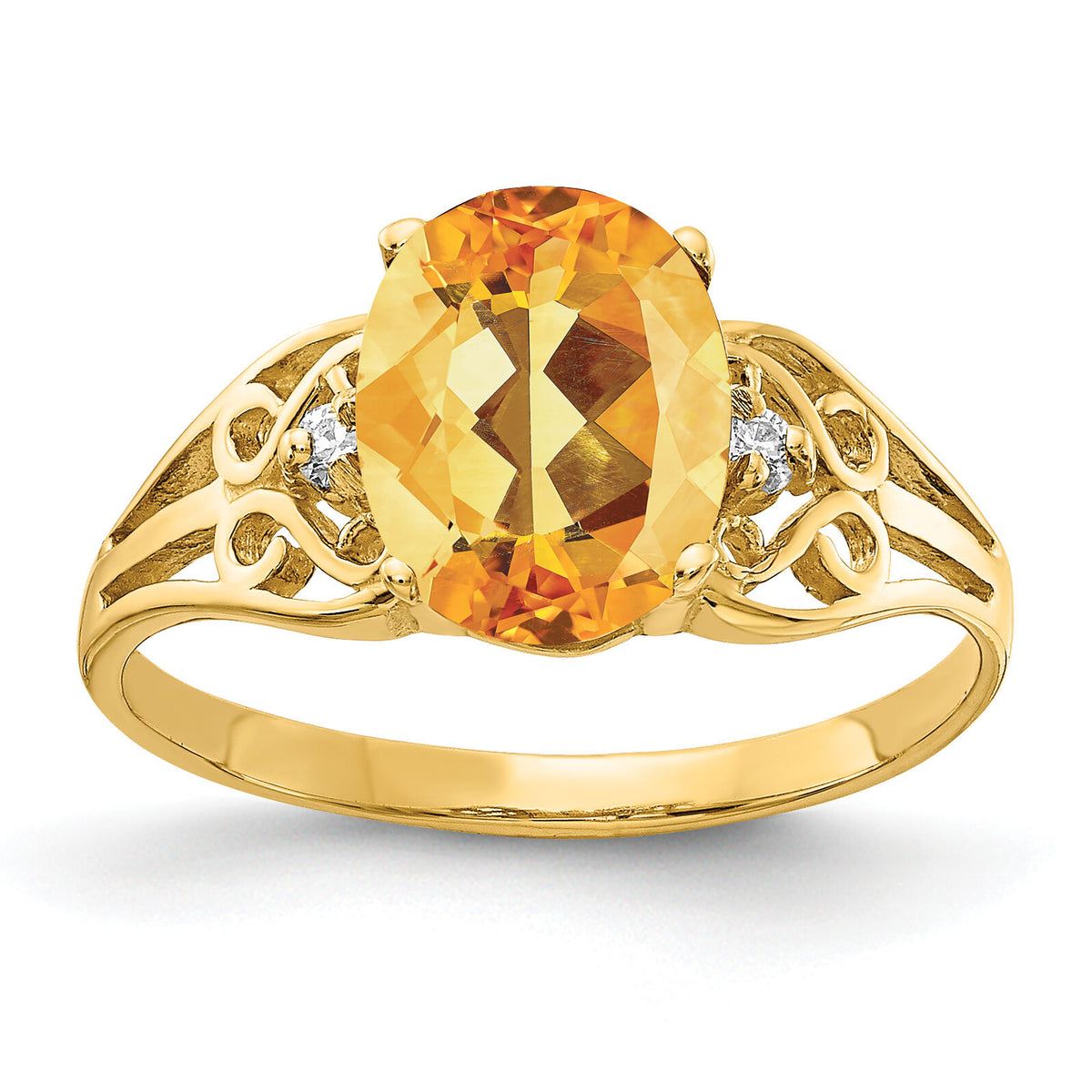 14k 9x7mm Oval Citrine AA Diamond ring-X6106CI/AA