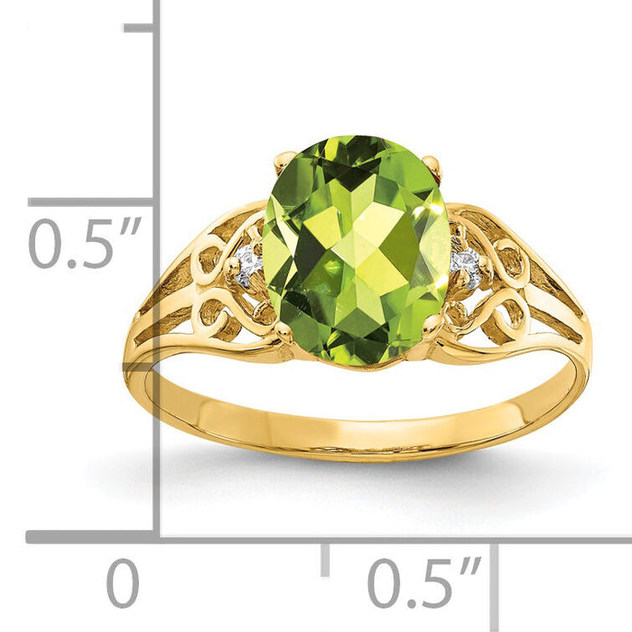 14k 9x7mm Oval Peridot AA Diamond ring-X6106PE/AA