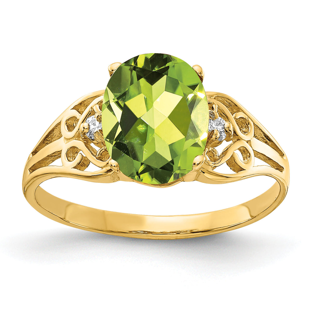 14k 9x7mm Oval Peridot AA Diamond ring-X6106PE/AA