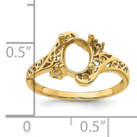 14k Polished .04ct. Diamond & 9x7 Oval Gemstone Filigree Ring Mounting-X6107