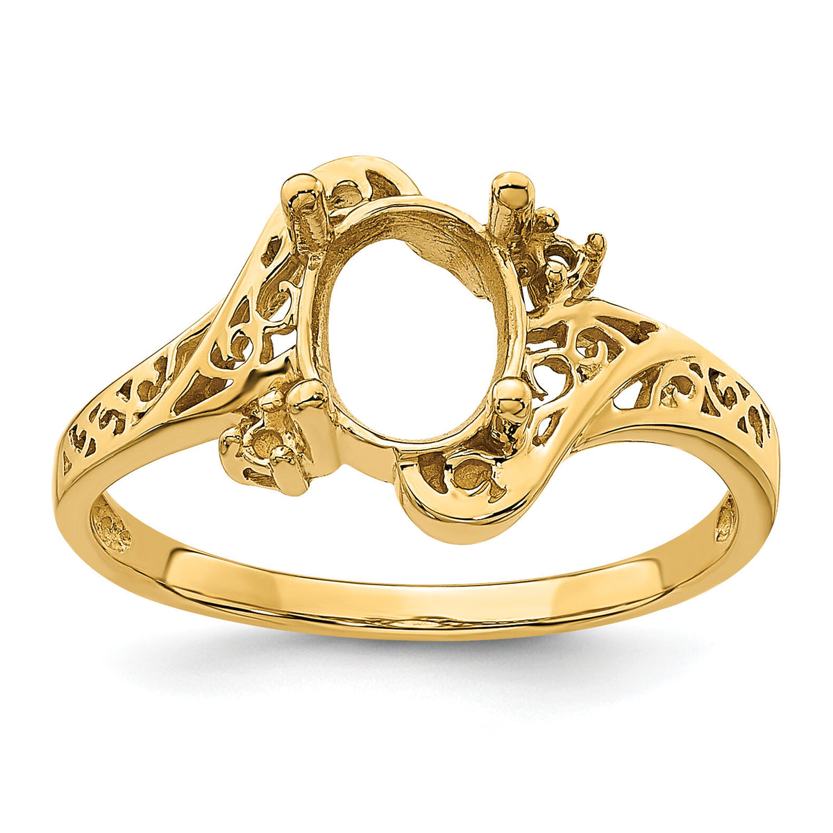 14k Polished .04ct. Diamond & 9x7 Oval Gemstone Filigree Ring Mounting-X6107