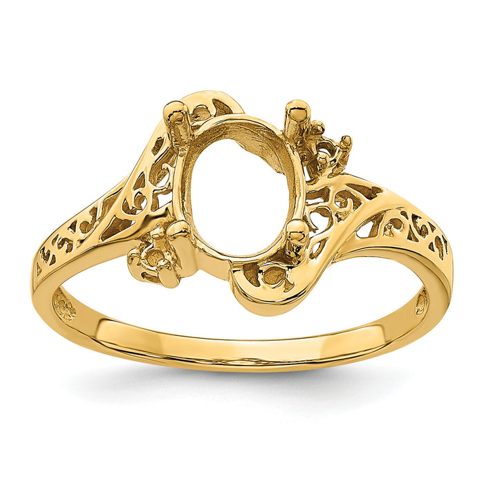 14k Polished .04ct. Diamond & 9x7 Oval Gemstone Filigree Ring Mounting-X6107