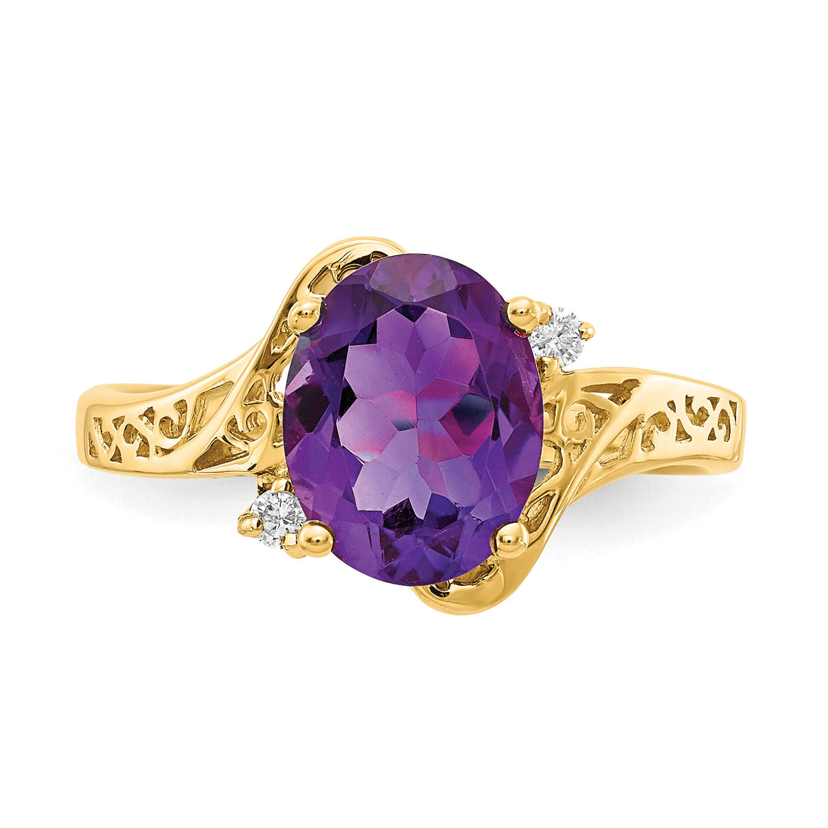 14k 9x7mm Oval Amethyst AA Diamond ring-X6107AM/AA