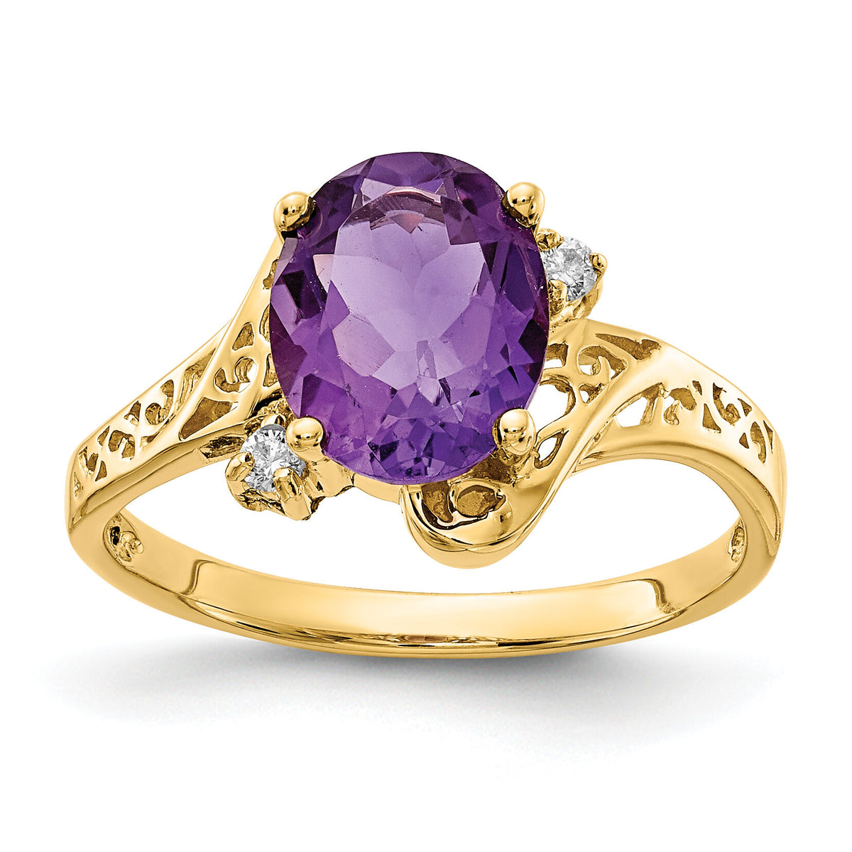 14k 9x7mm Oval Amethyst AA Diamond ring-X6107AM/AA