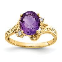 14k 9x7mm Oval Amethyst AA Diamond ring-X6107AM/AA