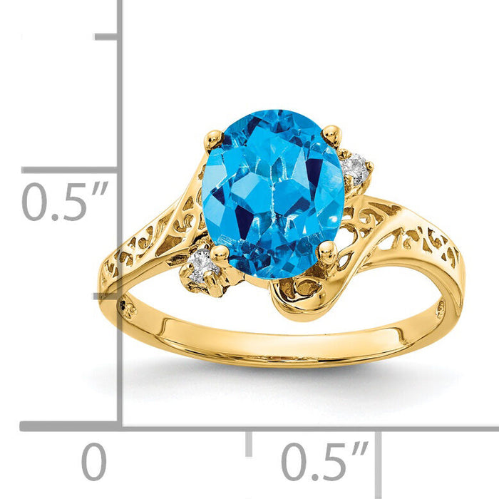 14k 9x7mm Oval Blue Topaz AA Diamond ring-X6107BT/AA