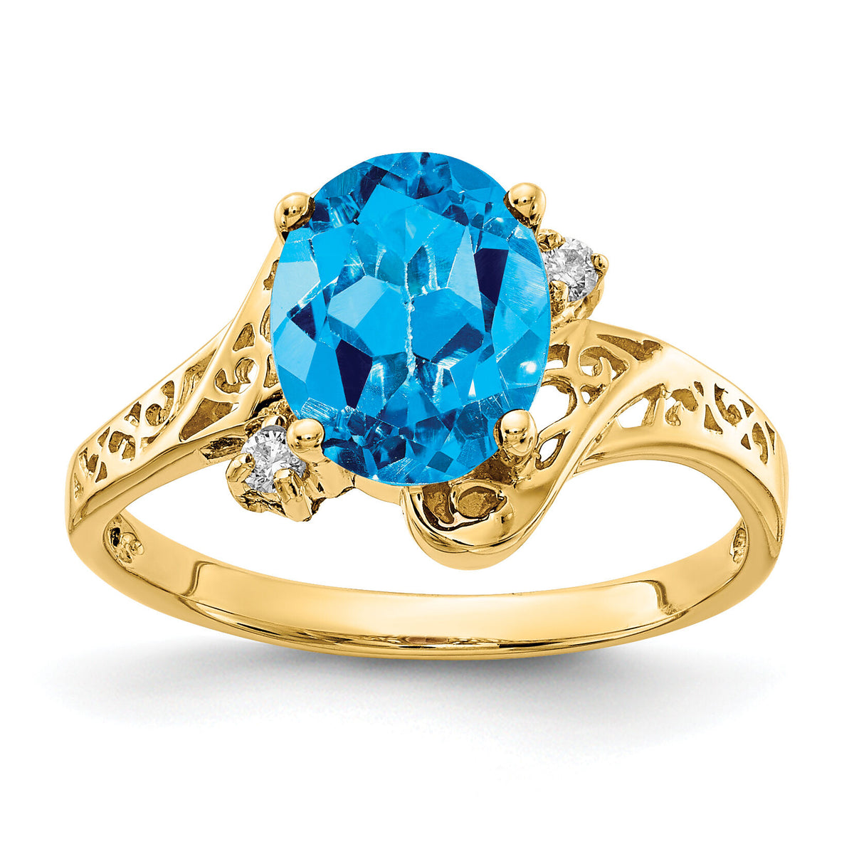 14k 9x7mm Oval Blue Topaz AA Diamond ring-X6107BT/AA