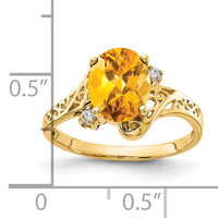 14k 9x7mm Oval Citrine AA Diamond ring-X6107CI/AA