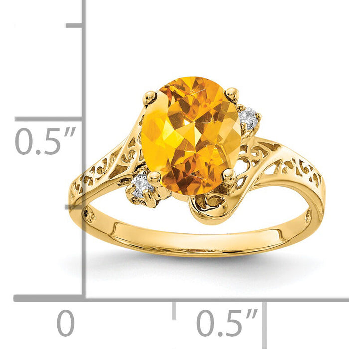 14k 9x7mm Oval Citrine AA Diamond ring-X6107CI/AA