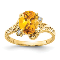 14k 9x7mm Oval Citrine AA Diamond ring-X6107CI/AA