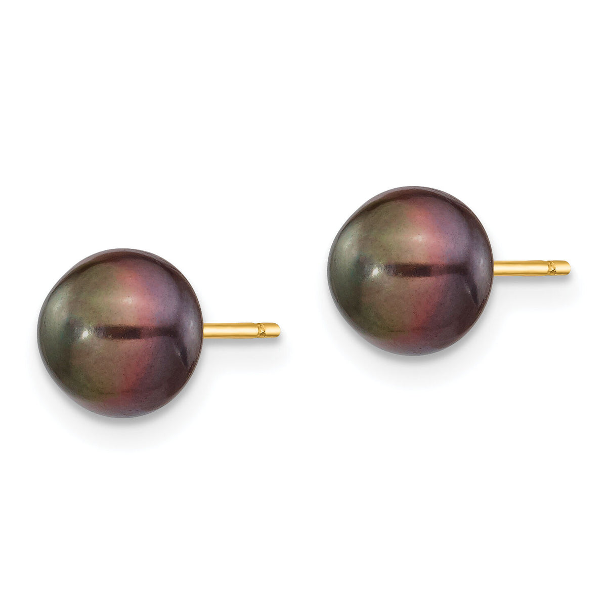 14k 7-8mm Black Button FW Cultured Pearl Stud Post Earrings-X70BB