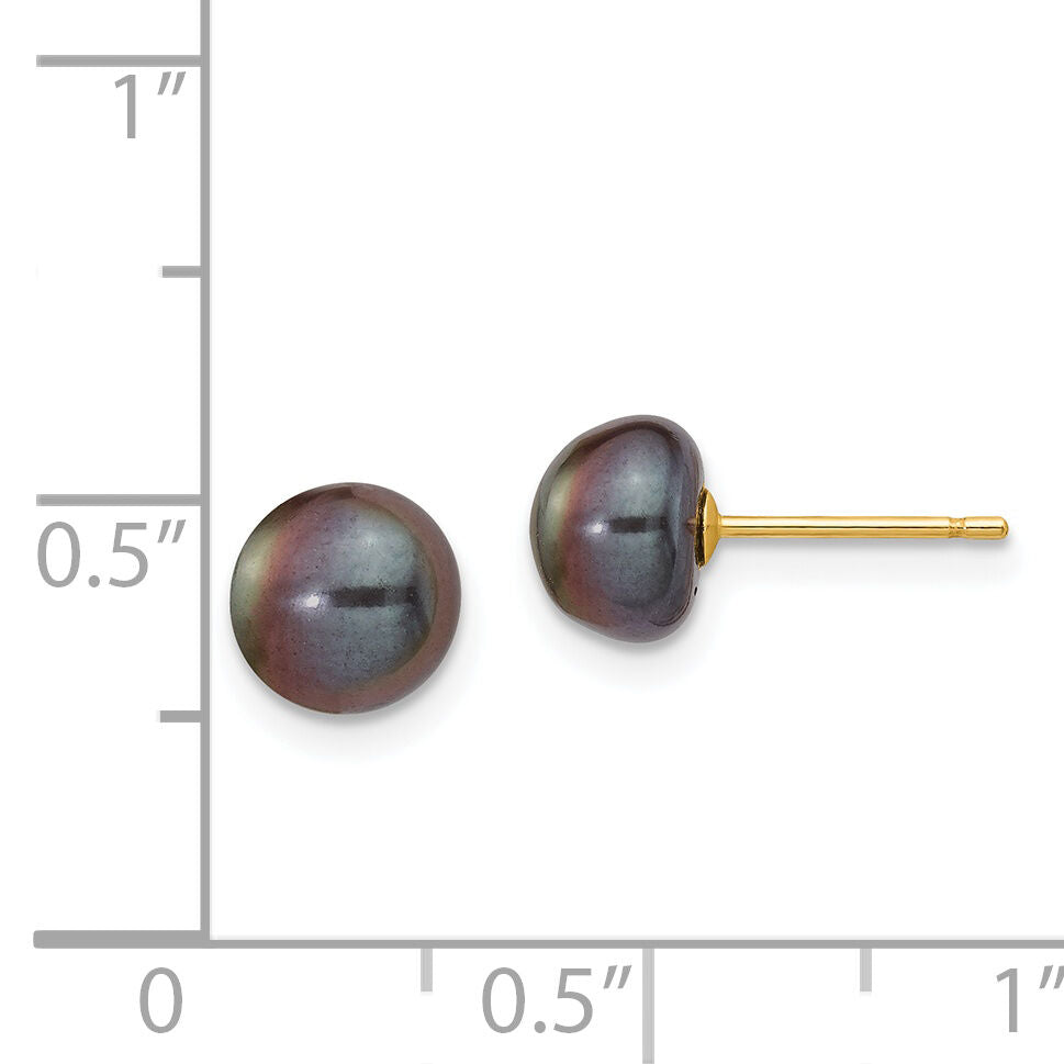 14k 7-8mm Black Button FW Cultured Pearl Stud Post Earrings-X70BB