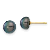 14k 7-8mm Black Button FW Cultured Pearl Stud Post Earrings-X70BB