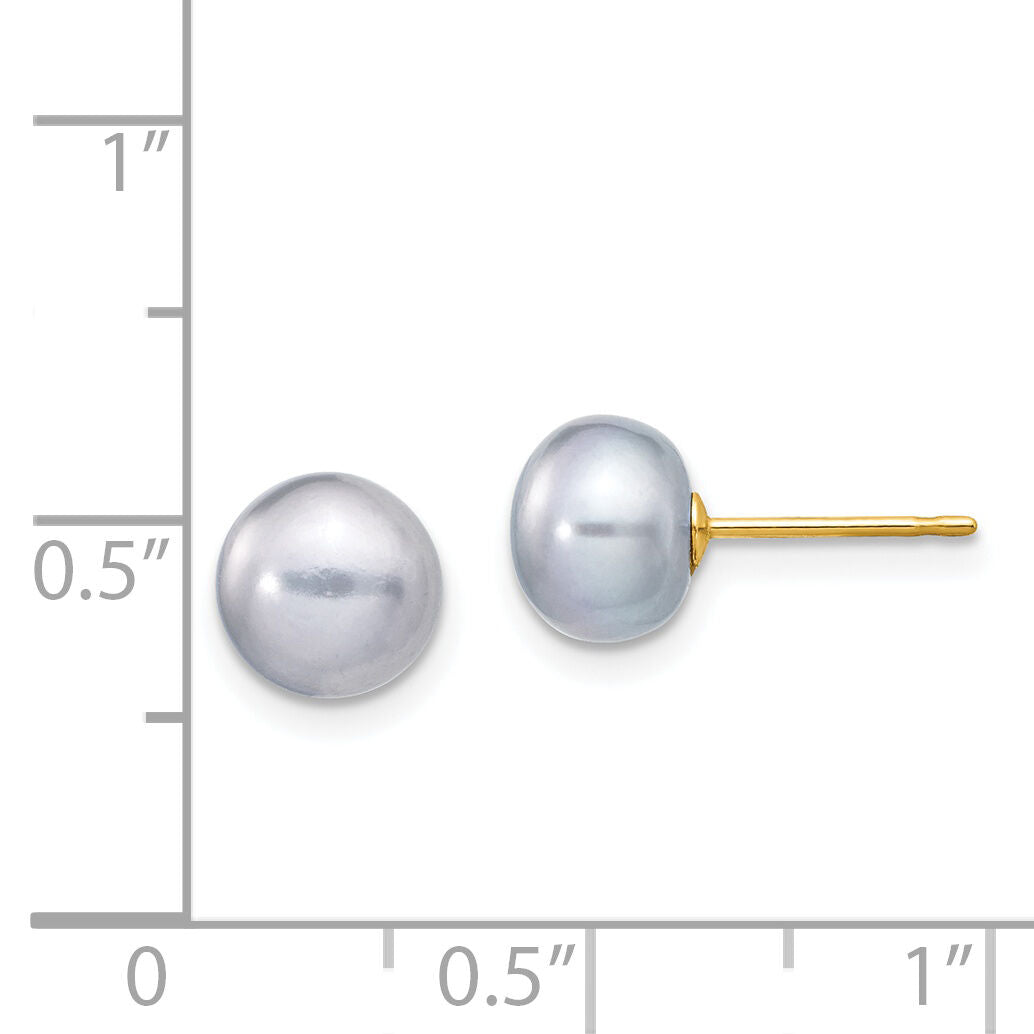 14k 7-8mm Grey Button FW Cultured Pearl Stud Post Earrings-X70BG