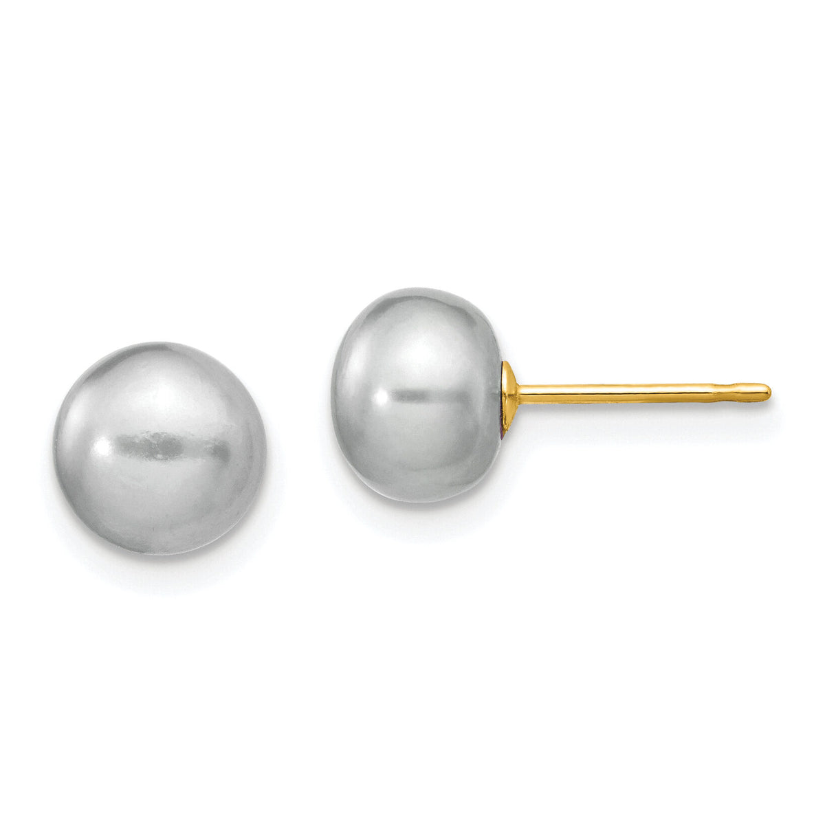14k 7-8mm Grey Button FW Cultured Pearl Stud Post Earrings-X70BG