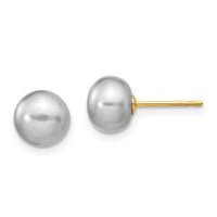 14k 7-8mm Grey Button FW Cultured Pearl Stud Post Earrings-X70BG