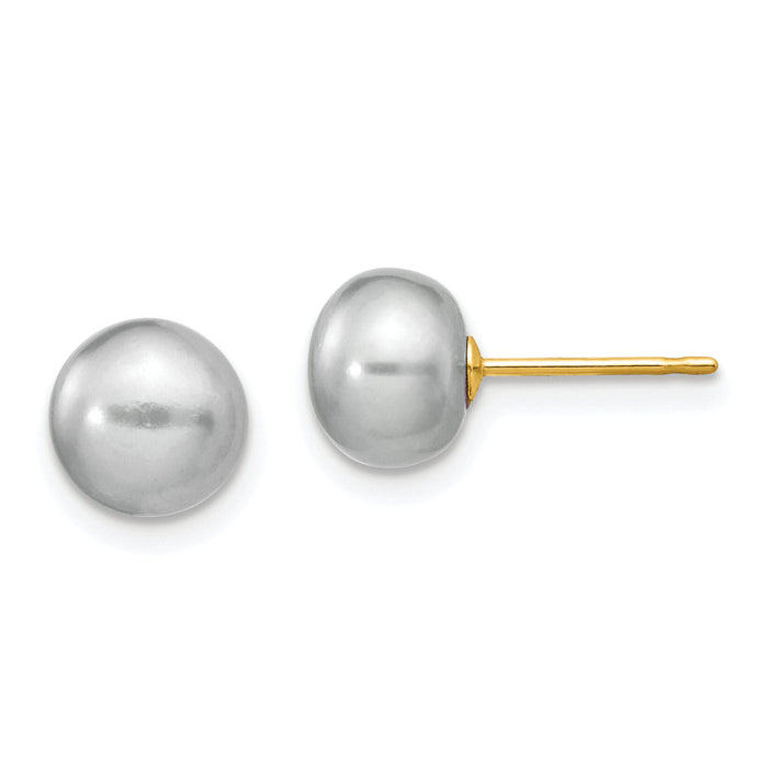 14k 7-8mm Grey Button FW Cultured Pearl Stud Post Earrings-X70BG