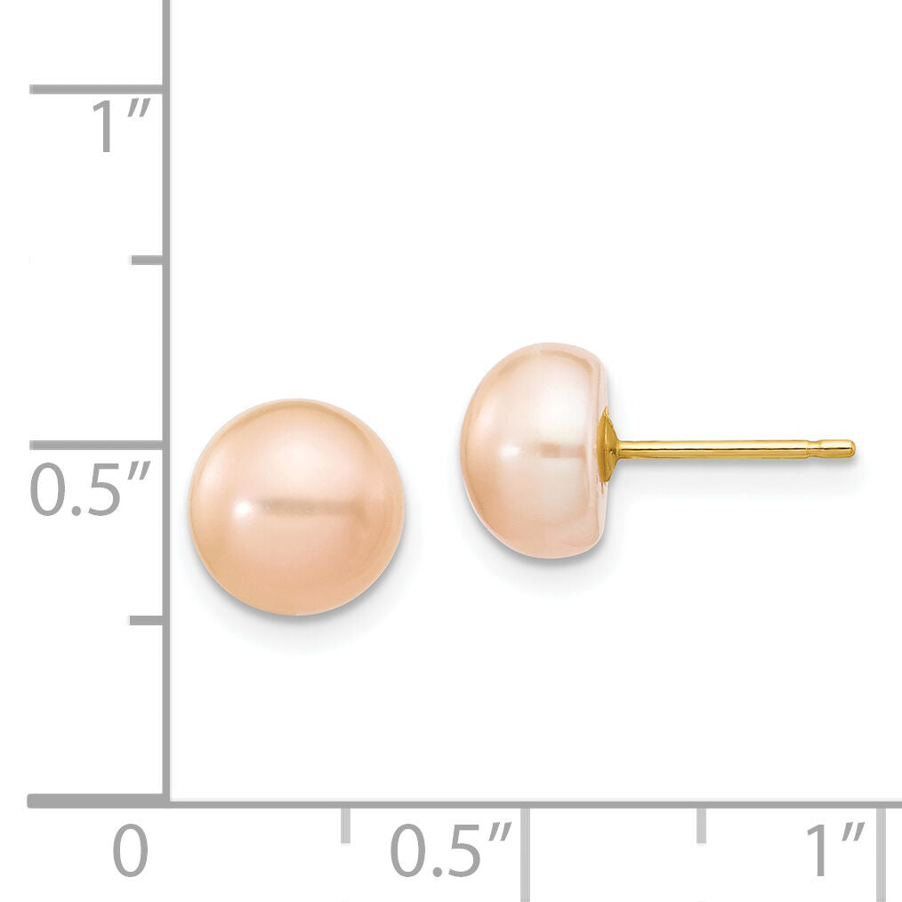 14k 7-8mm Pink Button FW Cultured Pearl Stud Post Earrings-X70BPI