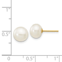14k 7-8mm White Button Freshwater Cultured Pearl Stud Post Earrings-X70BW