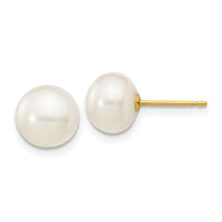 14k 7-8mm White Button Freshwater Cultured Pearl Stud Post Earrings-X70BW