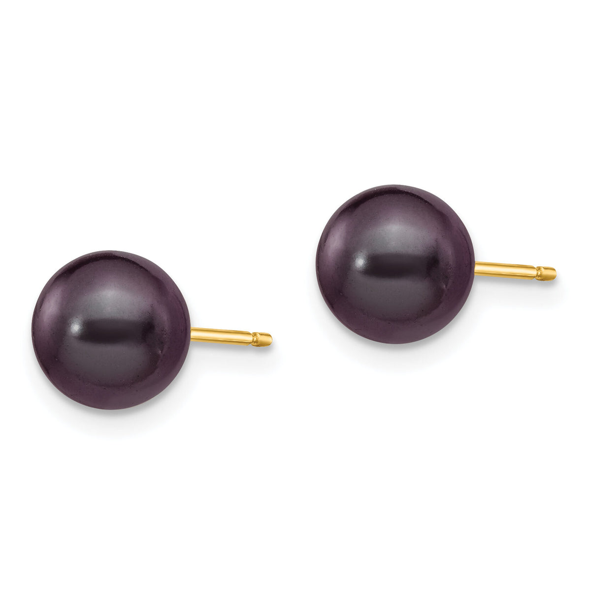 14k 7-8mm Black Round Freshwater Cultured Pearl Stud Post Earrings-X70PB