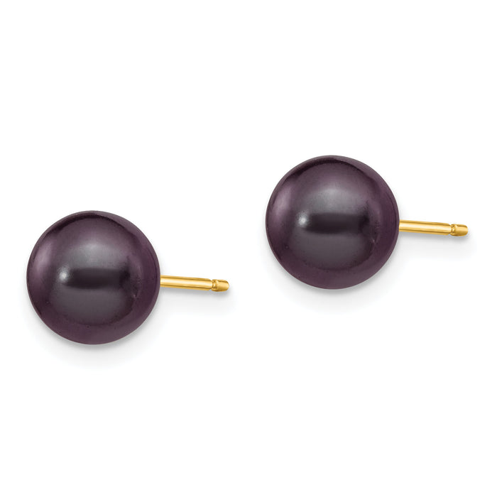14k 7-8mm Black Round Freshwater Cultured Pearl Stud Post Earrings-X70PB